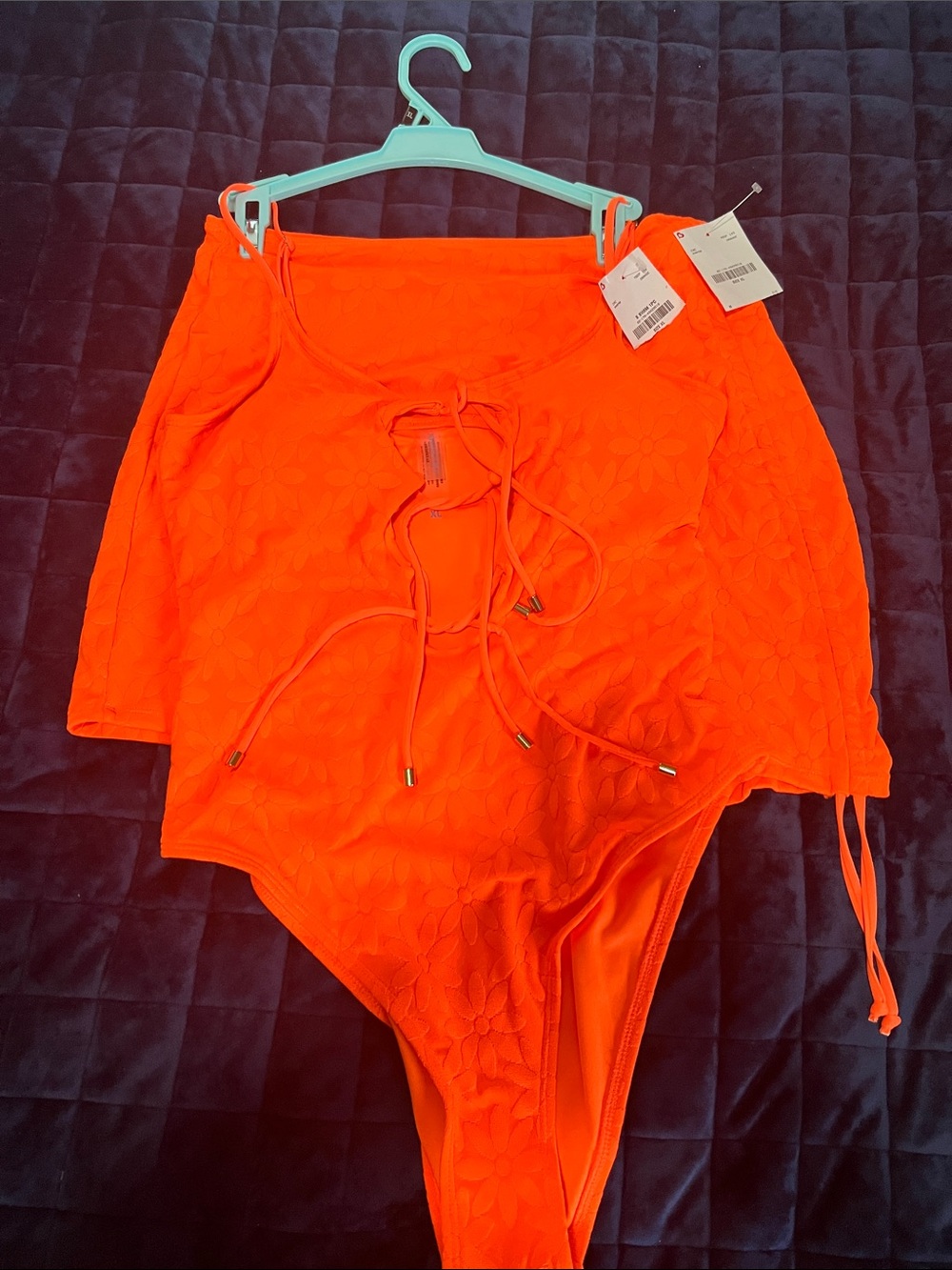 Women's Bright Orange One-Piece Swimsuit with Lace-Up Front